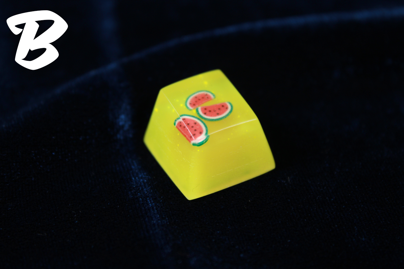 Chaos Caps 1 Watermelon, color change yellow to red at 72°F (22°C) - PrimeCaps Keycap - Blank and Sculpted Artisan Keycaps for cherry MX mechanical keyboards