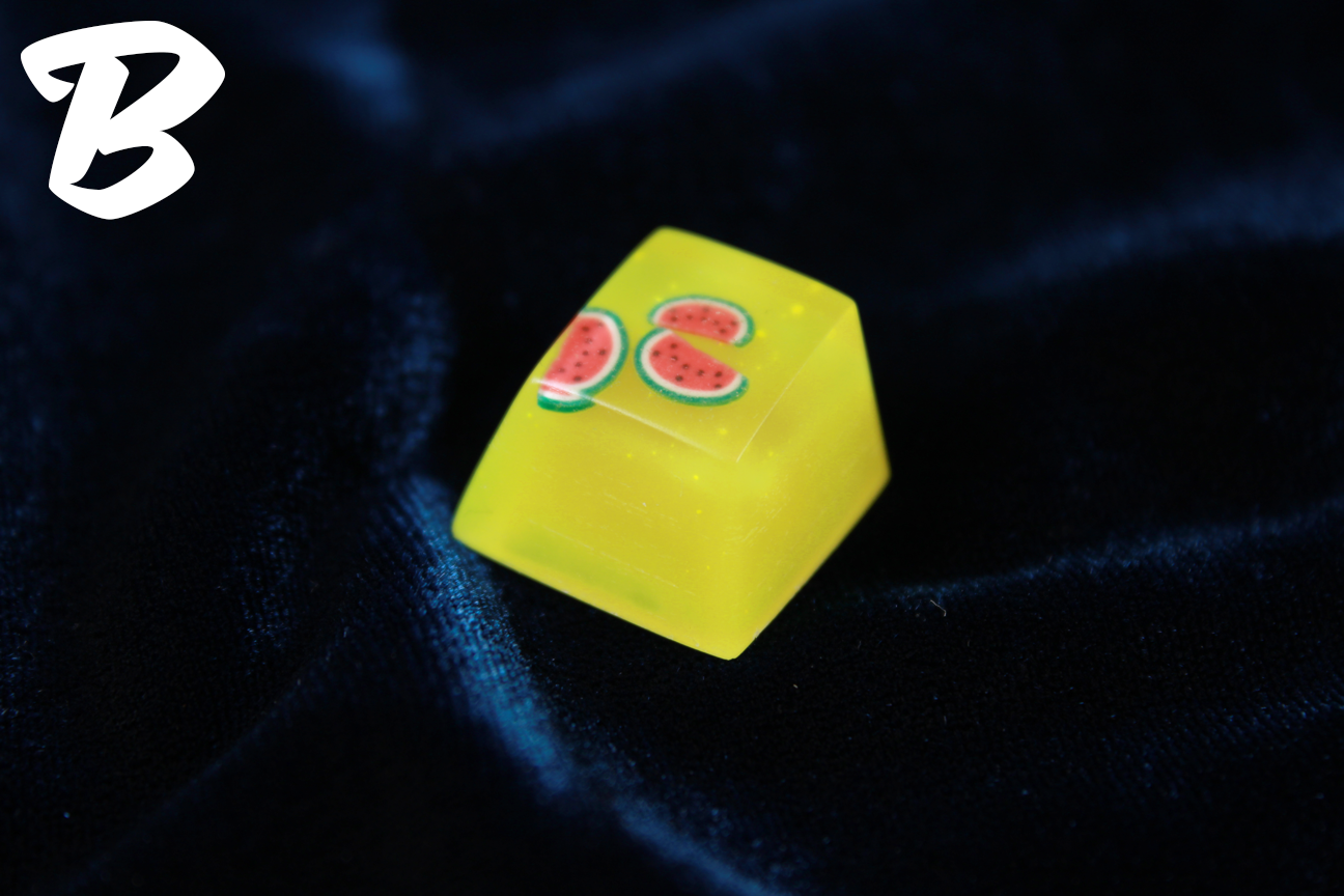 Chaos Caps 1 Watermelon, color change yellow to red at 72°F (22°C) - PrimeCaps Keycap - Blank and Sculpted Artisan Keycaps for cherry MX mechanical keyboards